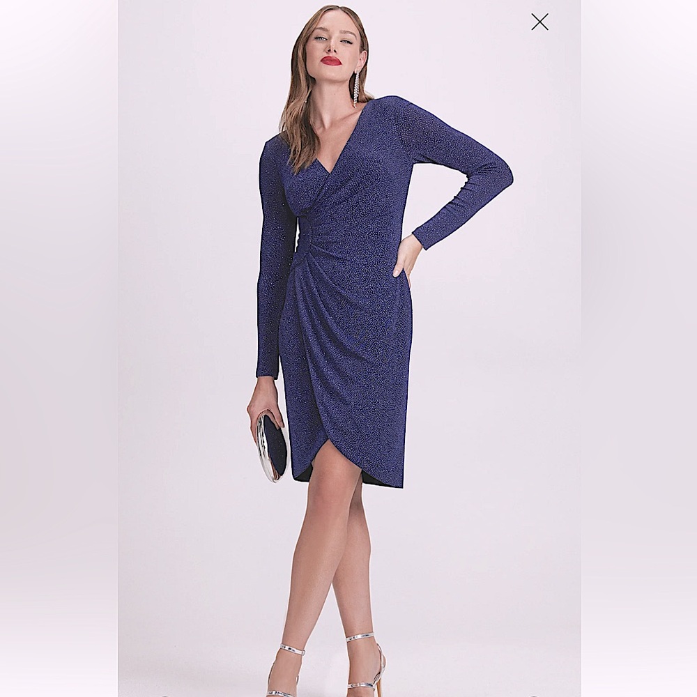 Navy blue Glitter Wrap Dress - Picture 4 of 14